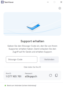 Screenshot der QuickSupport-Benutzeroberfläche